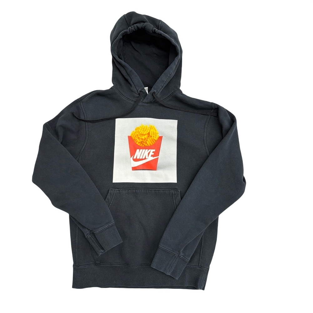 Nike Mens Waffle Fries Graphic Hoodie Black Pullover Sweatshirt‎ XS 1822